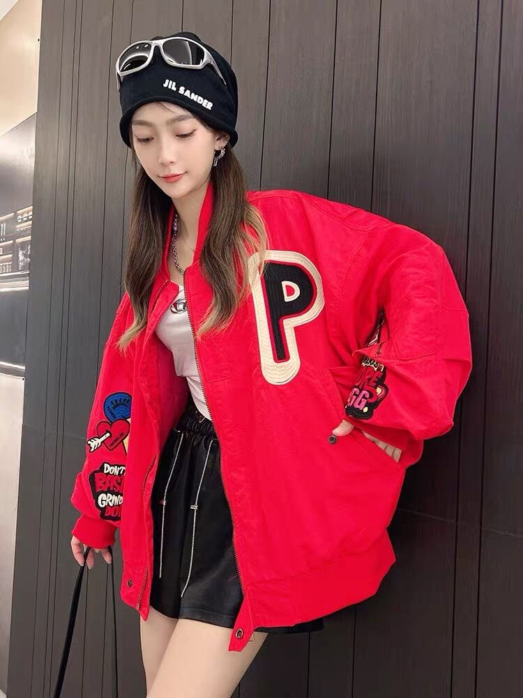 【outer】英字柄スタジャンジャケットF6913