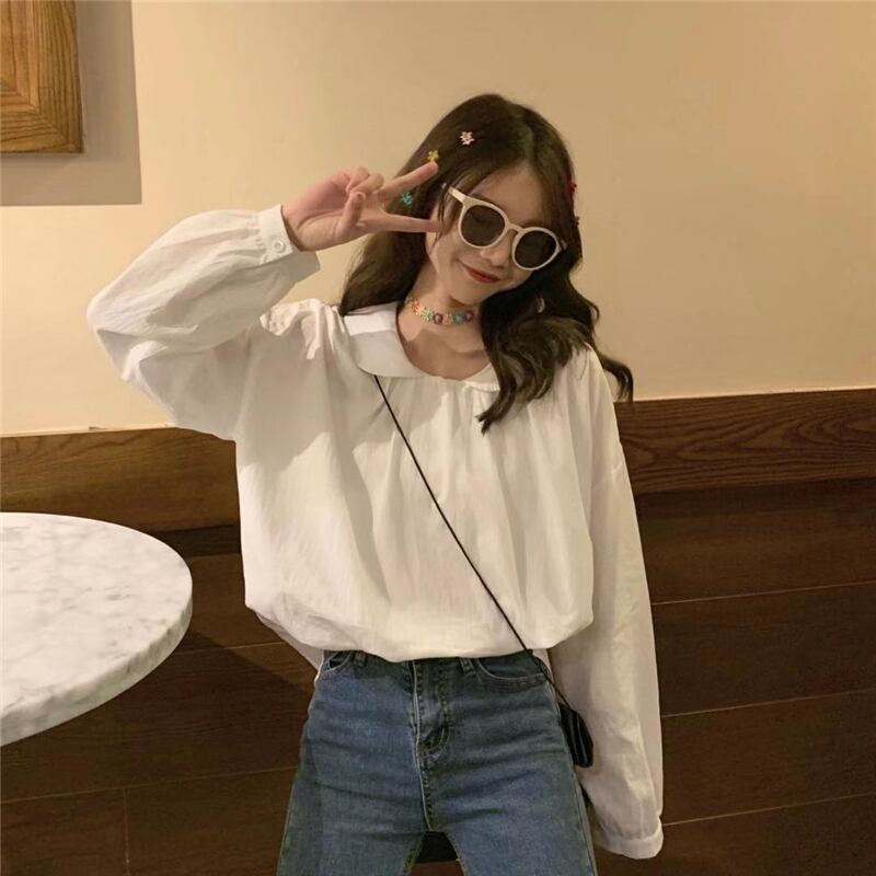 【tops】美人度アップ!韓国系スウィートデザインドールカラーセーターランタンスリーブシャツ