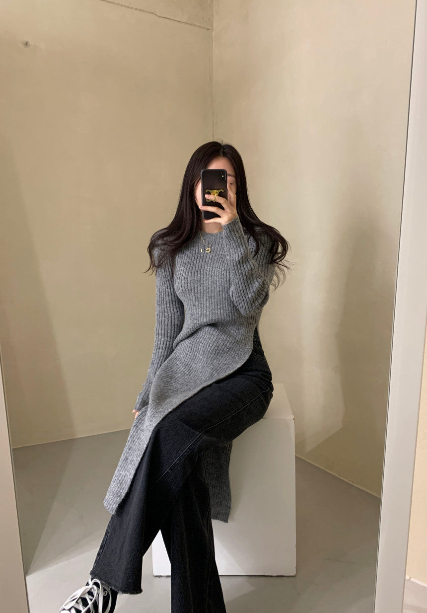 【Dress】スリット入りニットワンピース W13471