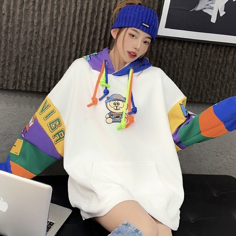 【tops】配色プリントフーディー T0144