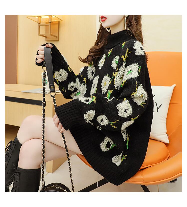 【tops】着回し力抜群ハイネックレトロニットセーターゆったり3色