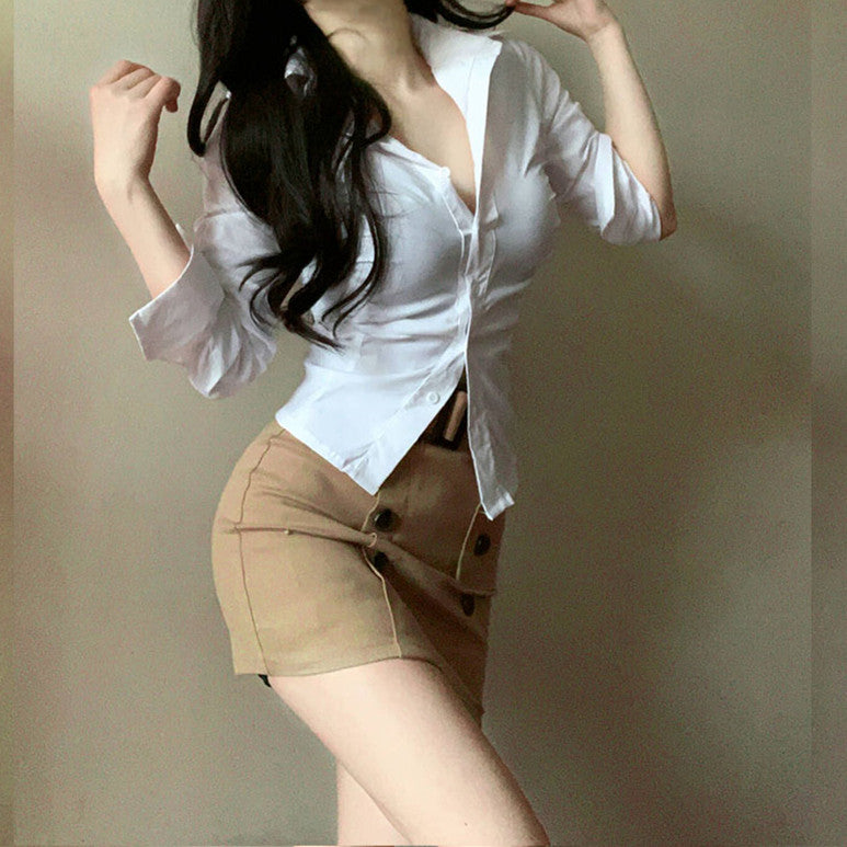 【Set】シャツ+スカートセットアップ W11770