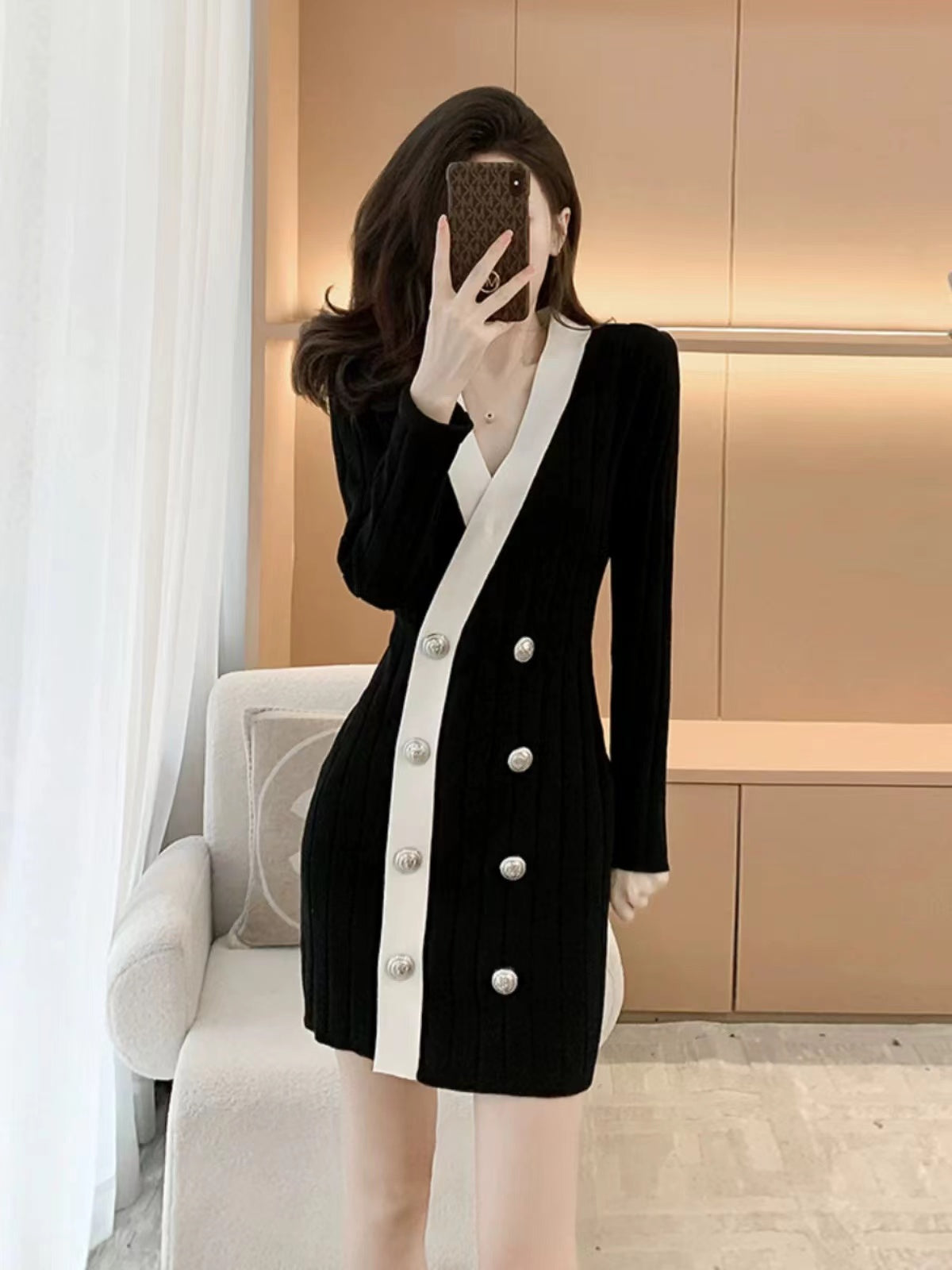 【Dress】2色展開ニットワンピース W10701