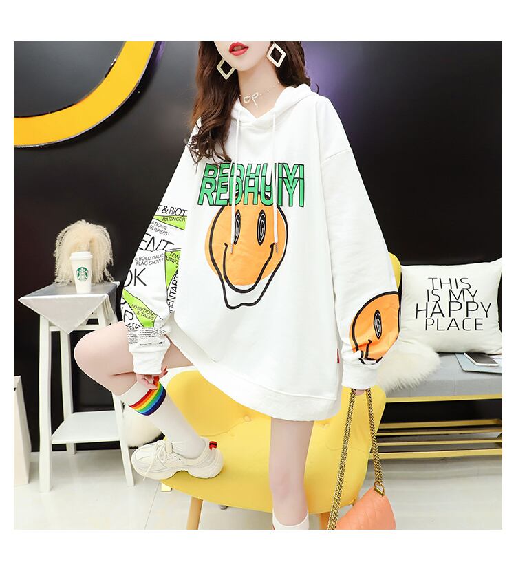【tops】美人度アップカートゥーンプリントパーカーゆったり2色