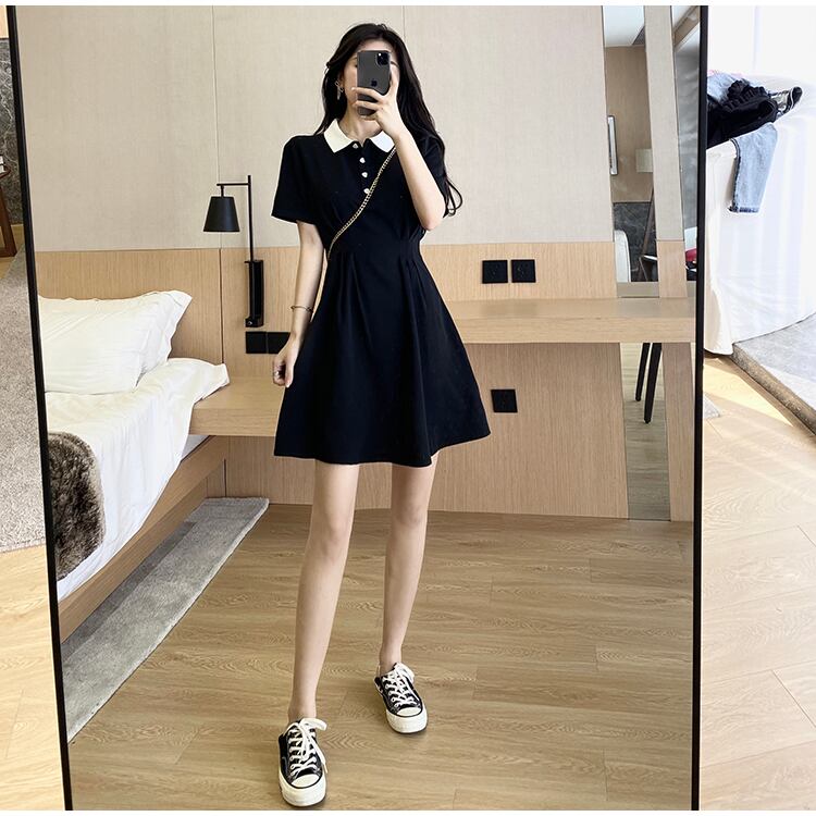 【dress】美人度アップ韓国系レトロスウィートPOLOネックワンピース