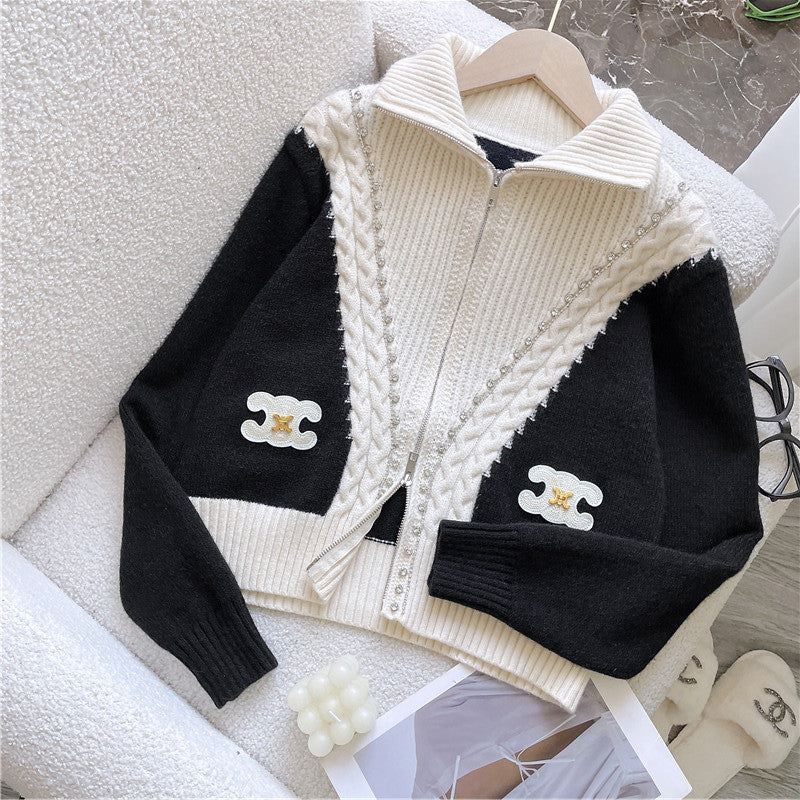 【Outer】配色ニットカーディカン W13246