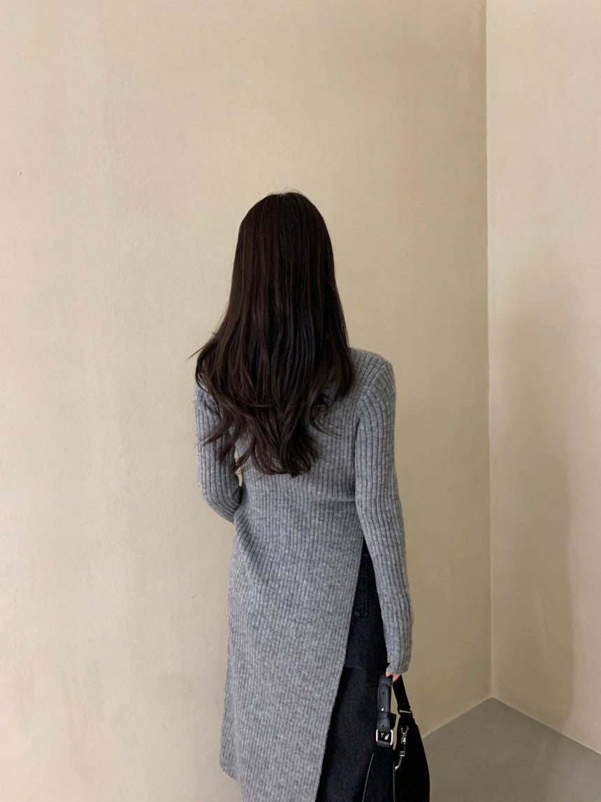 【Dress】スリット入りニットワンピース W13471