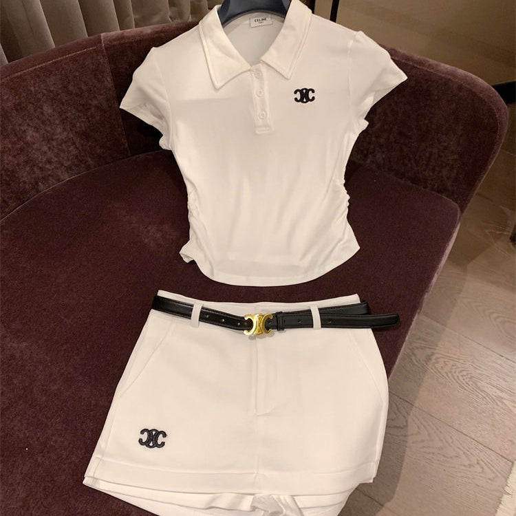 【Set】刺繡ロゴTシャツ+ショートパンツ2点セット T01481