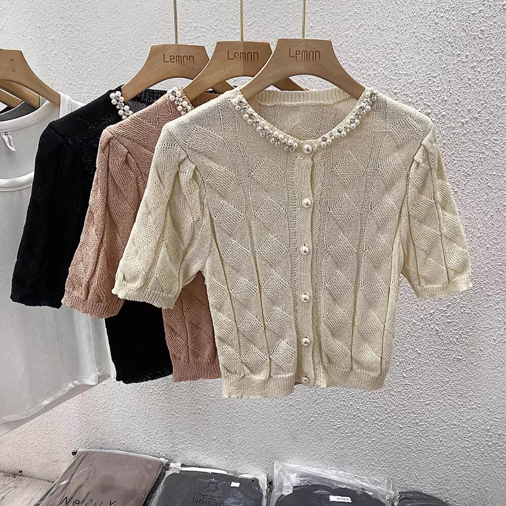 【outer】半袖パールニットカーデ M21875