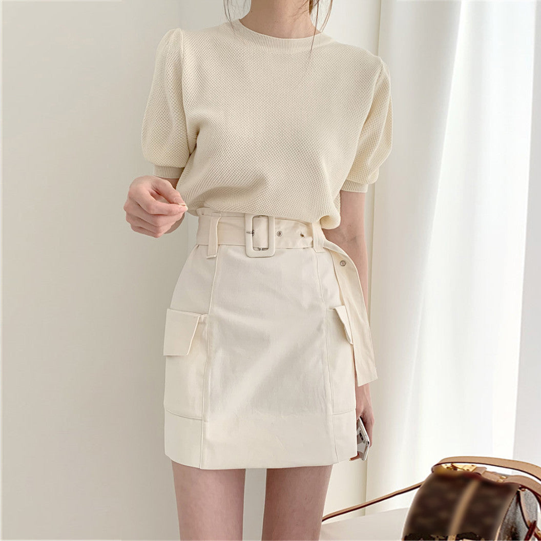 【Set】シンプルニット+スカートセット W11824