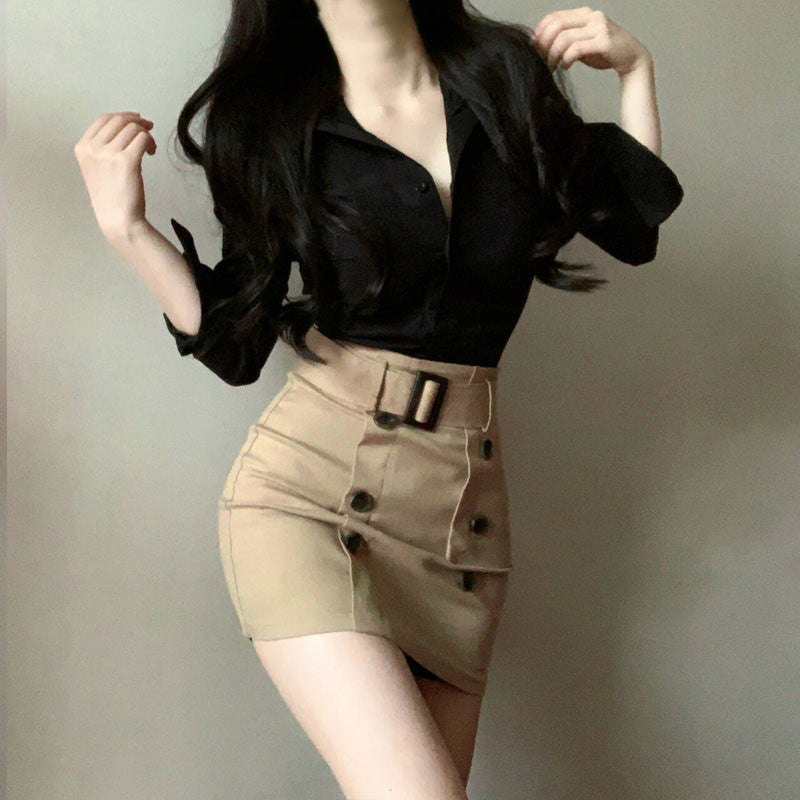 【Set】シャツ+スカートセットアップ W11770