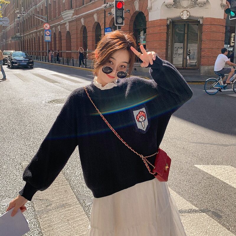 【tops】ファッションend清新!ニットセーターフード付き3色