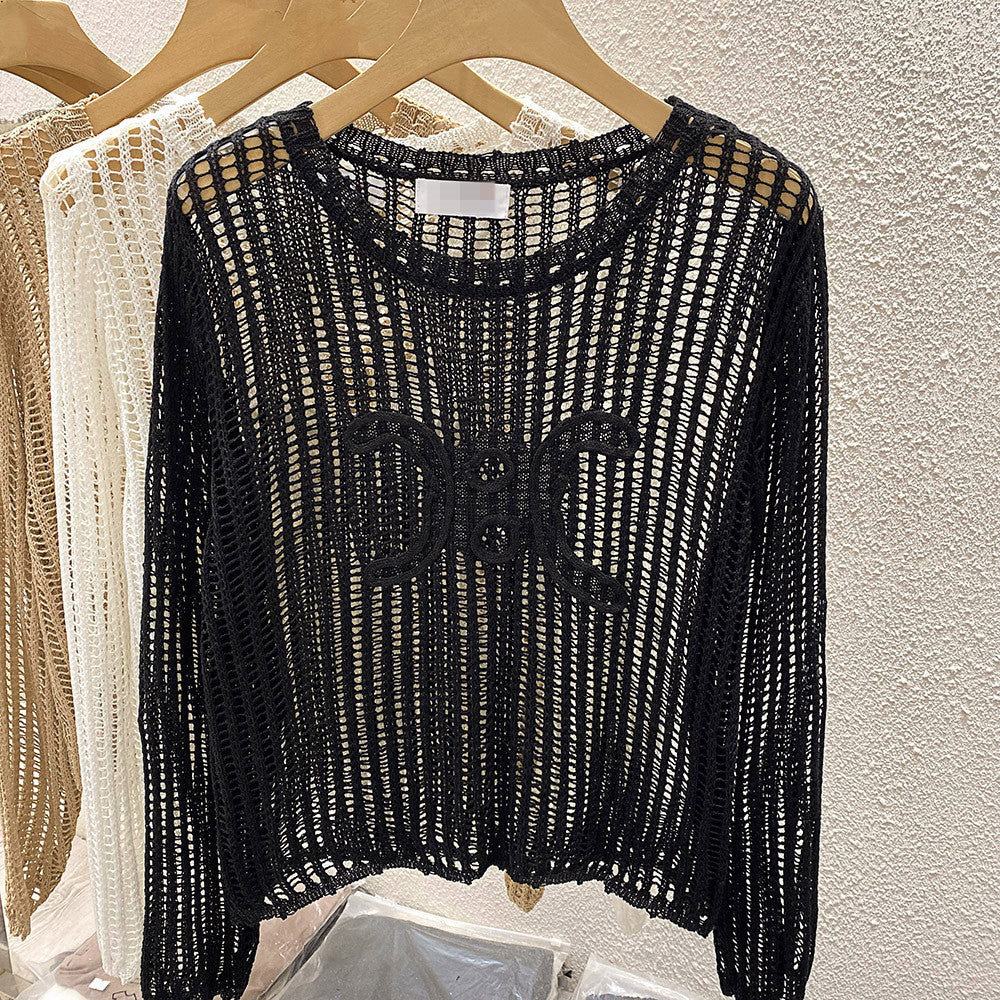 【Tops】2色選択可透かし彫りニット W13185