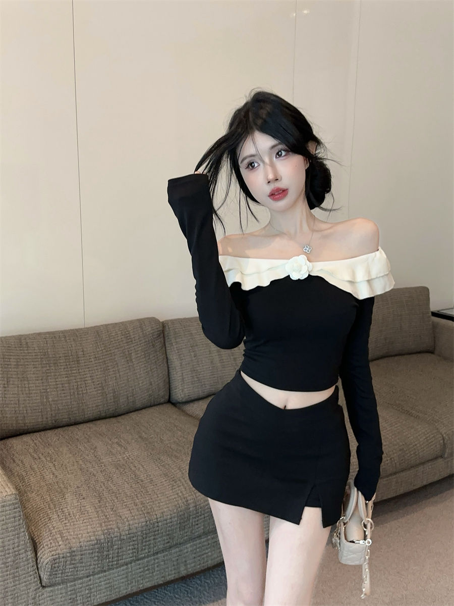【Tops】】配色ショルダーブラウス Z7261