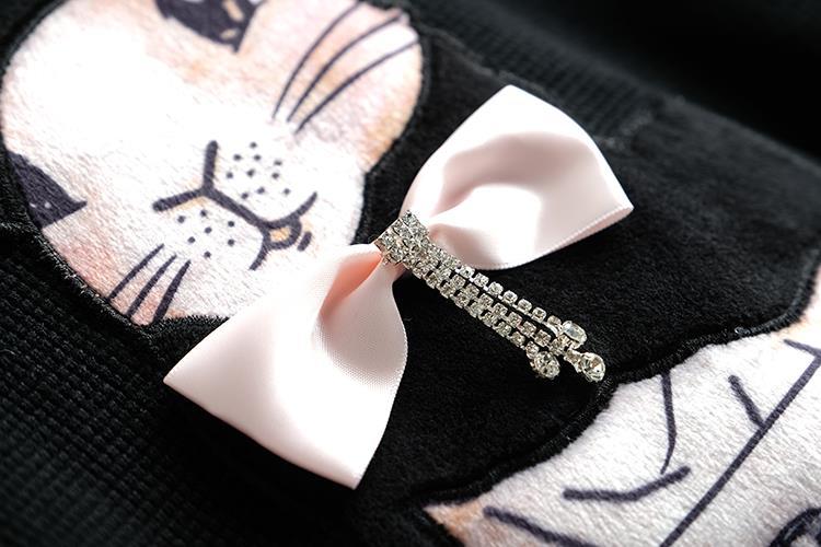 【Set】可愛い🐇ウサギプリント付きニットベスト +ロング丈ニットワンピース秋冬重ね着2点セット Z-4455