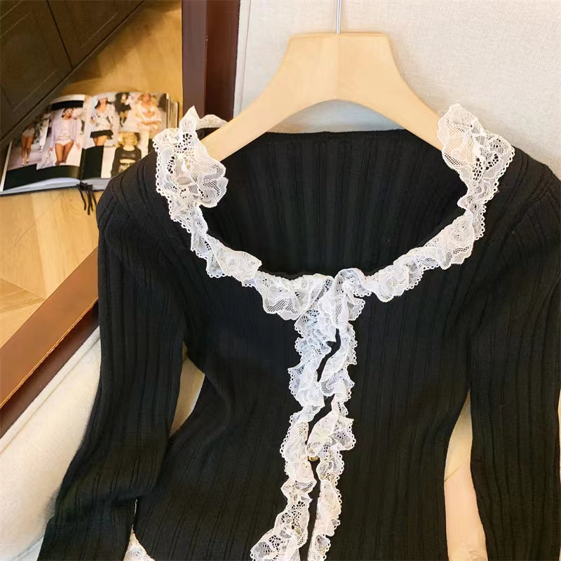 【Tops】レース切り替えニット W13414