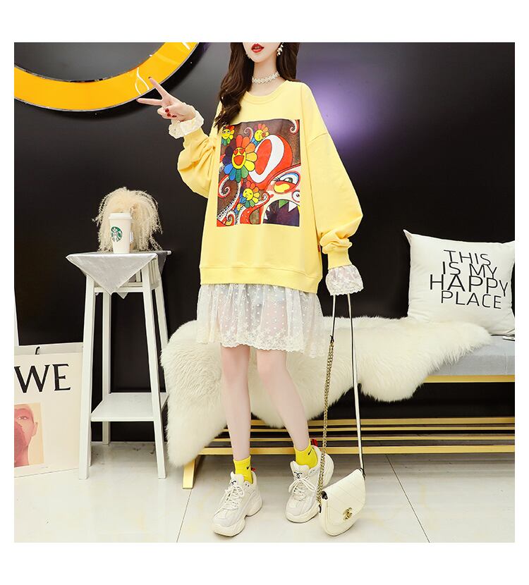 【dress】定番シンプルカジュアルレース切り替え2色ワンピース