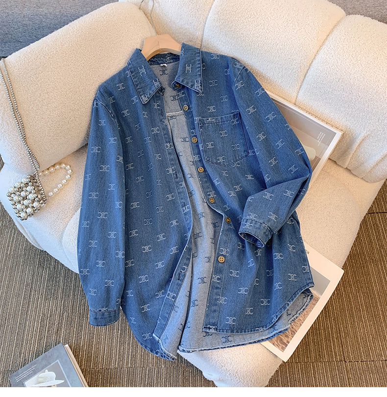 【Tops】ジャカードデニムシャツ W14032