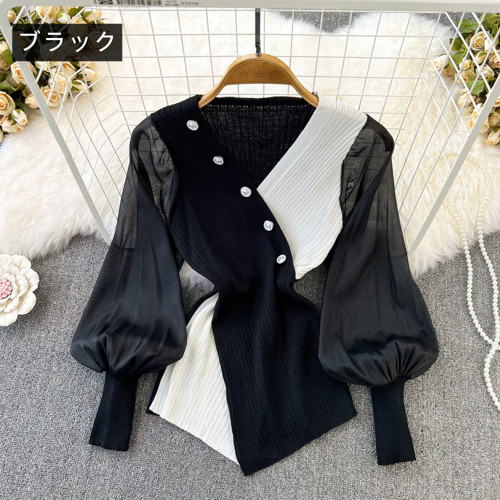【Tops】切り替えデザインニット W14101