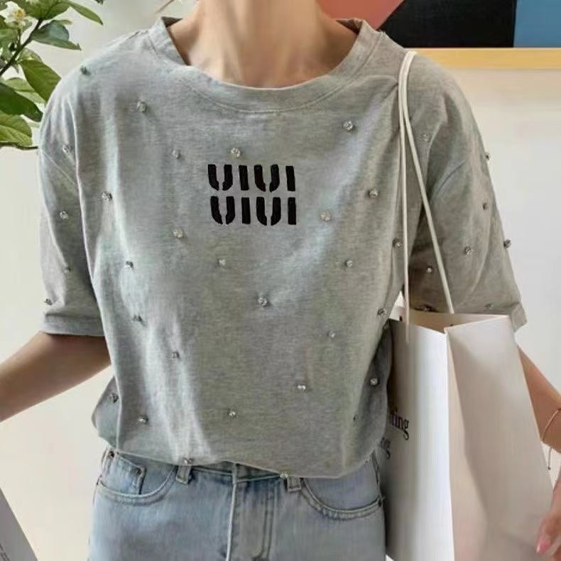 【Tops】4色選択可ダイヤモンドTシャツ W12404