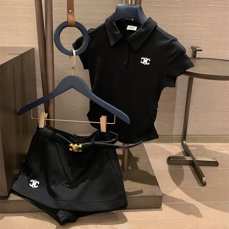 【Set】刺繡ロゴTシャツ+ショートパンツ2点セット T01481