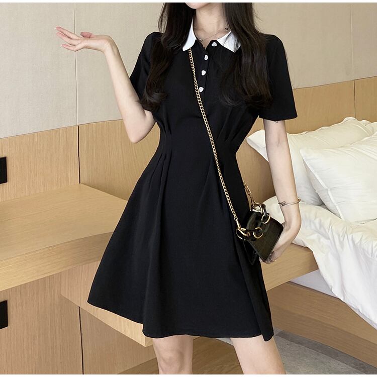 【dress】美人度アップ韓国系レトロスウィートPOLOネックワンピース
