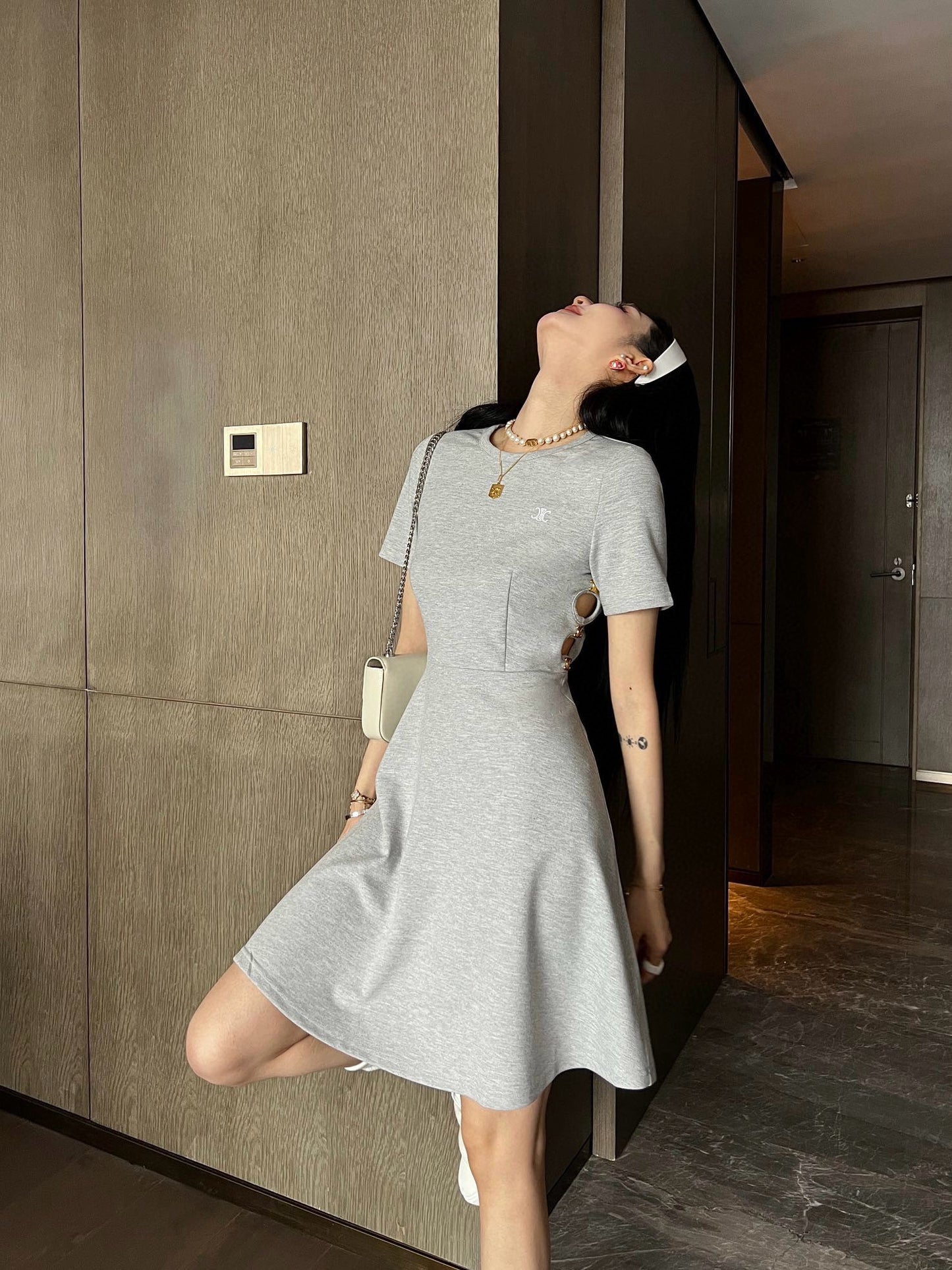 【Dress】ウエスト透かし彫りワンピース W11964