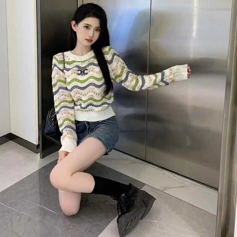 【Tops】春秋配色ニット W13336