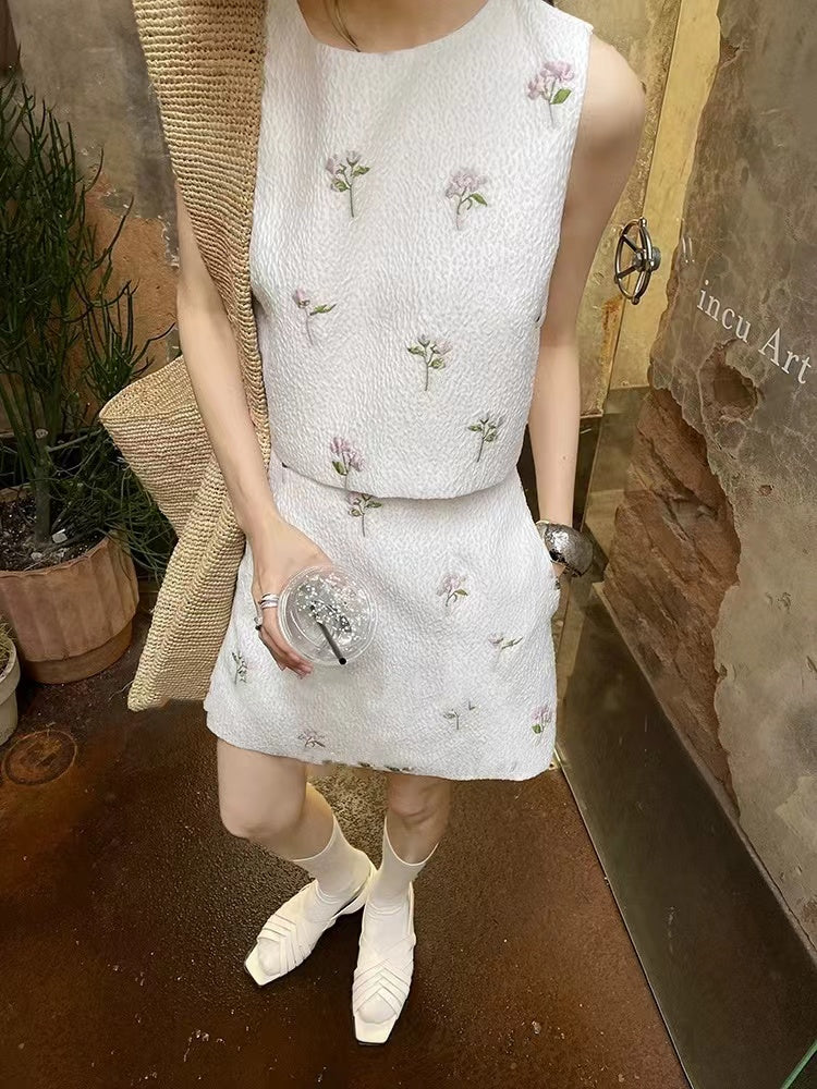 【Set】タンクトップ+スカート2点セット W12505