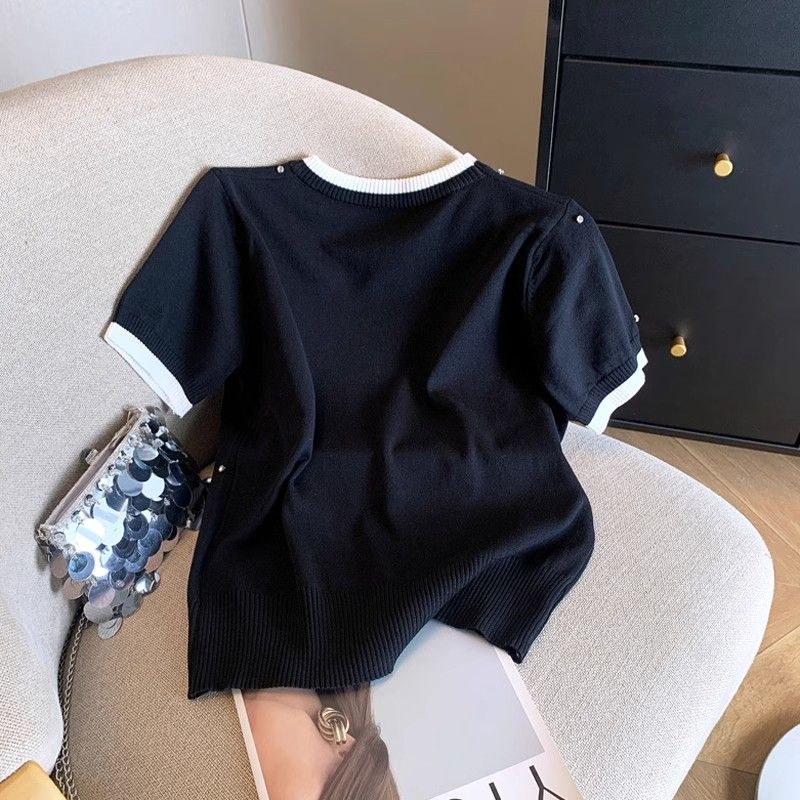 【Tops】 ビーズクルーネックTシャツ T01468