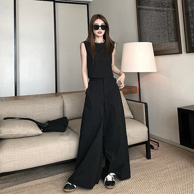 【Set】予約通販~2WAYノースリーブトップス×ワイドパンツセット W11809