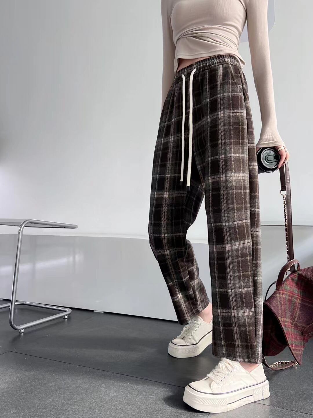 【bottoms】定番チェック柄ワイドパンツ Z6722