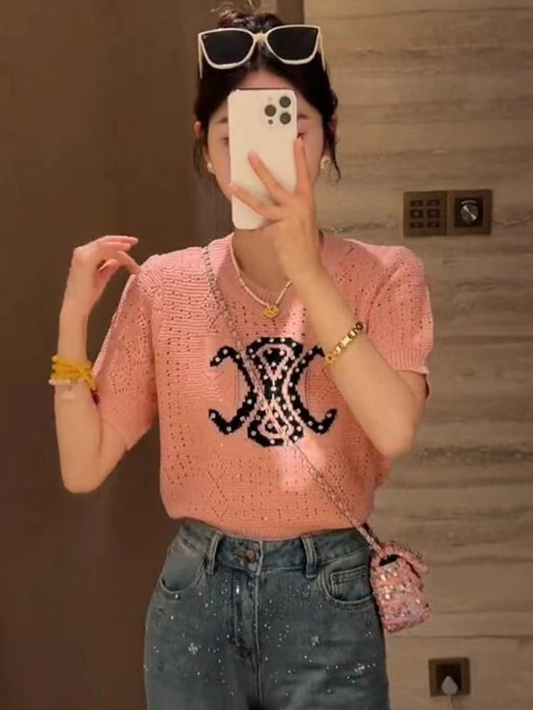 【Tops】新入荷~3色選択可半袖ニット W11204