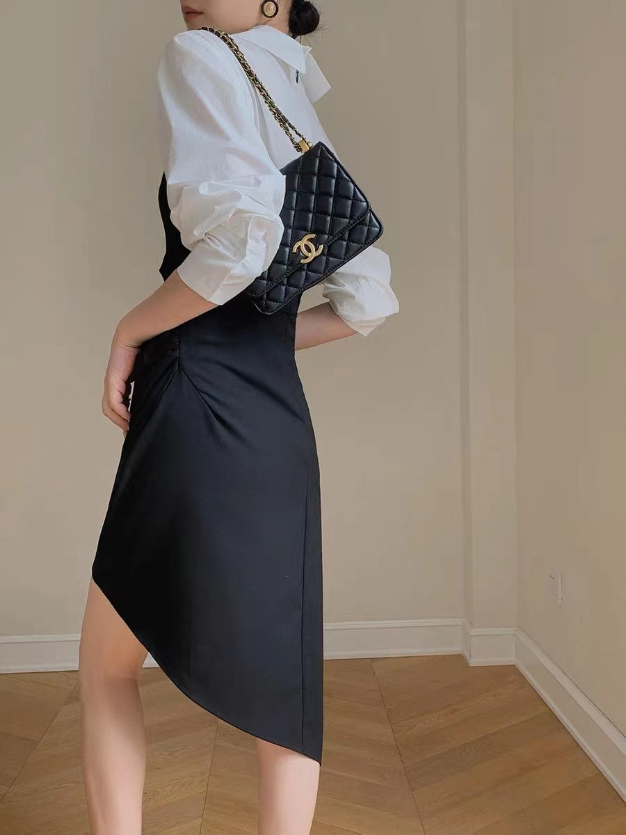 【Dress】イレギュラー長袖シャツワンピース W8085