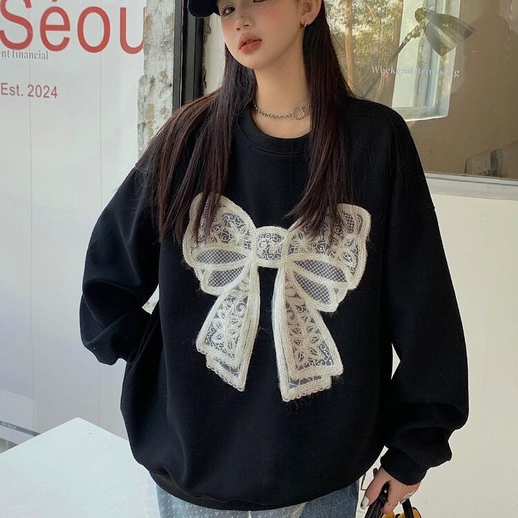 【tops】リボン柄スウェット T0126