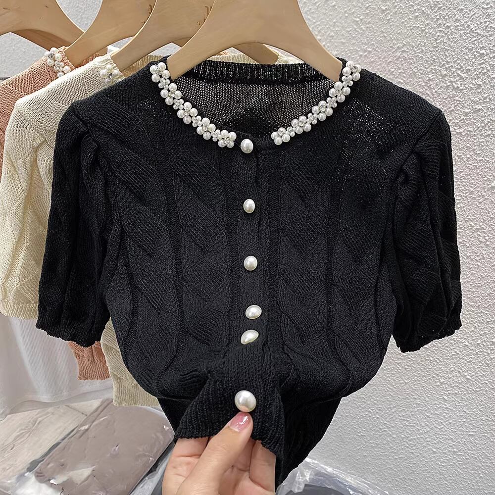 【outer】半袖パールニットカーデ M21875