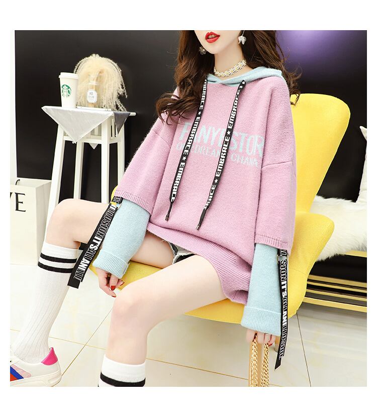 【tops】ファッションend清新!切り替えセーターゆったり2色