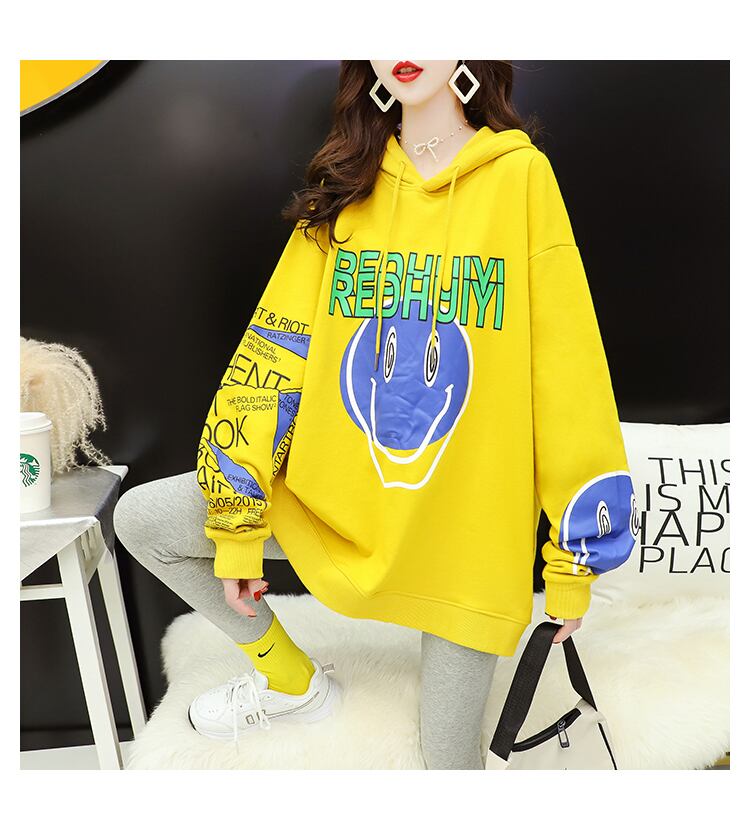 【tops】美人度アップカートゥーンプリントパーカーゆったり2色
