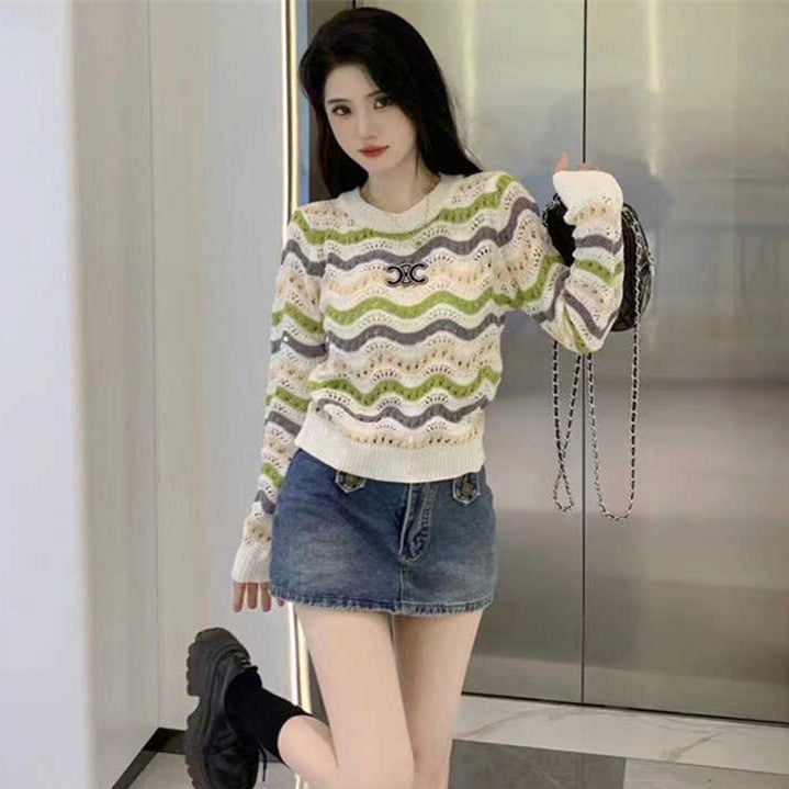 【Tops】春秋配色ニット W13336