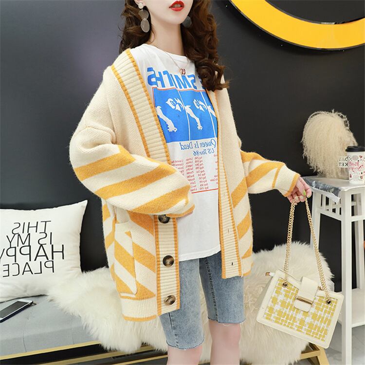 【outer】大人可愛い!キャンパスストライプ柄カーディガン4色