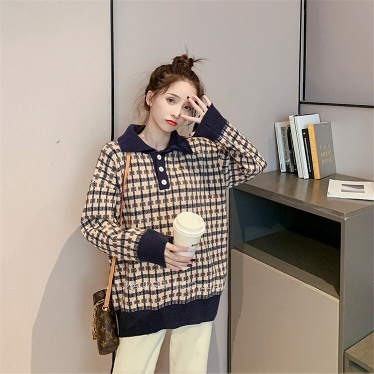 【tops】海外トレンドPOLOネックセーター2色チェック柄