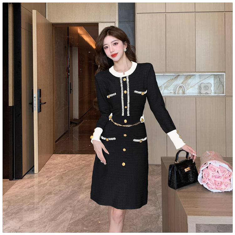 【Dress】配色ニットワンピース W13318
