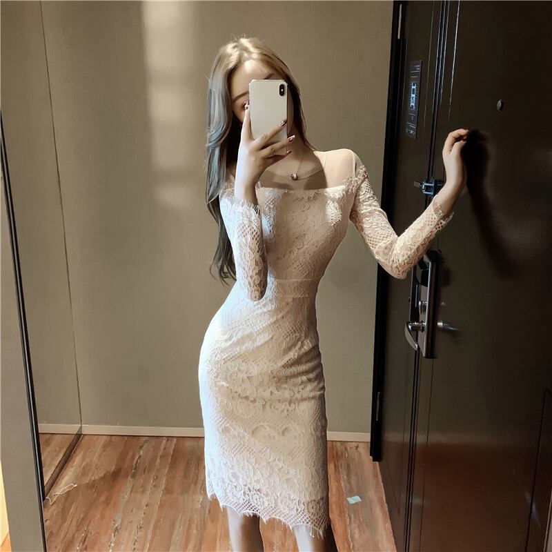 【dress】美人度アップ!韓国系セクシーファッションレース透かし彫りドレス