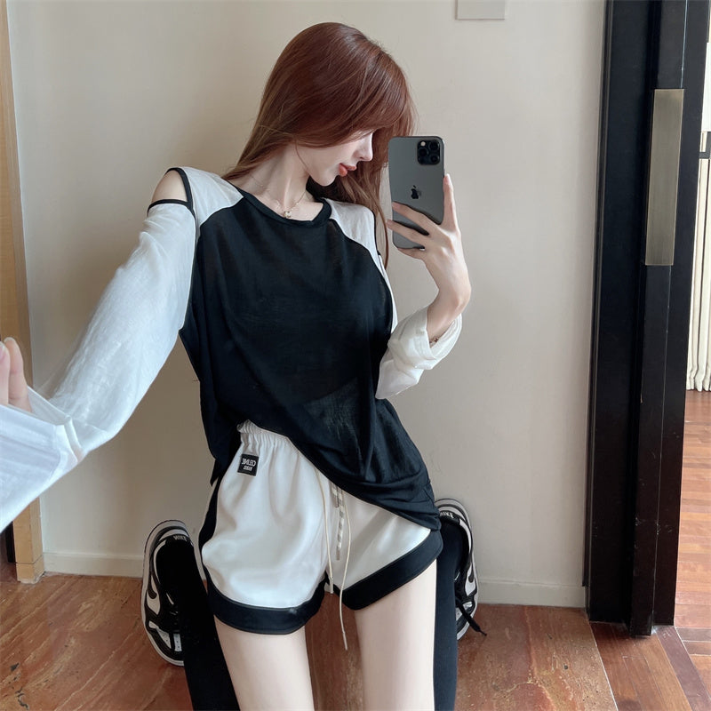 【Set】配色2点セットTシャツ+ショートパンツ W13232