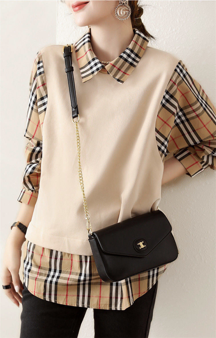【Tops】フェイクレイヤードシャツ W13811