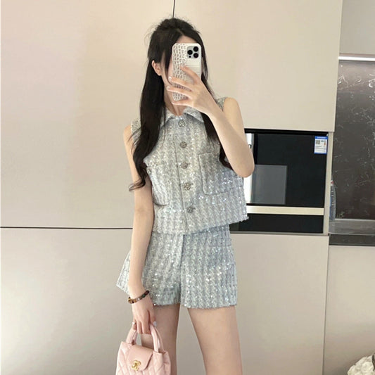 【Set】タンクトップ+ショートパンツツイードセット W11825