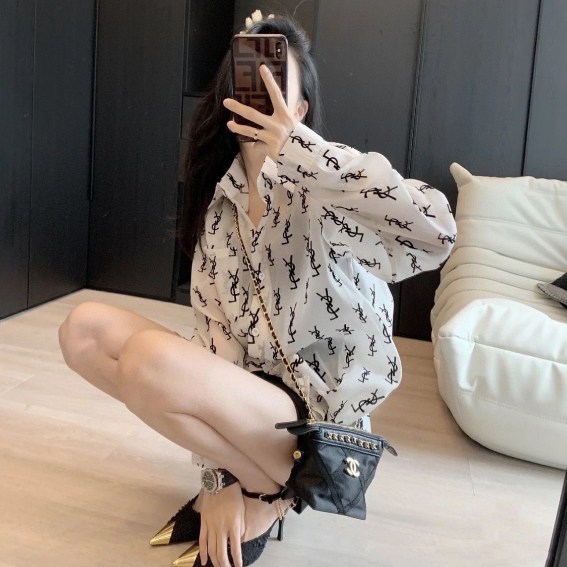 【Tops】レターロゴ シフォンシャツ T01530