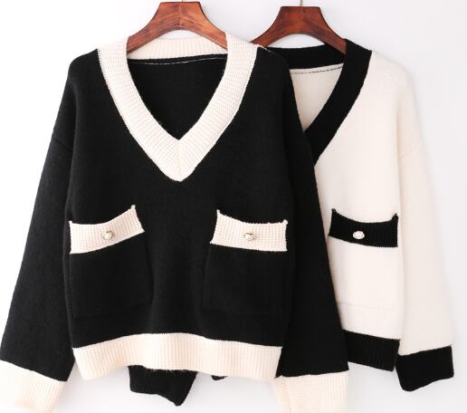 【set】韓国エレガントカシミヤプランジングネック2点セット