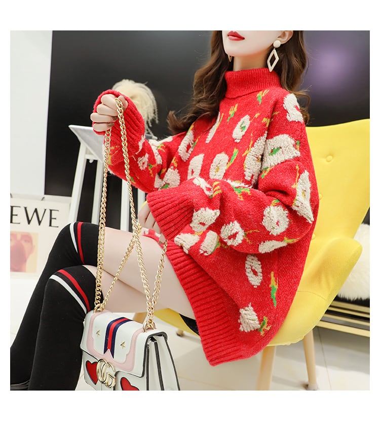 【tops】着回し力抜群ハイネックレトロニットセーターゆったり3色