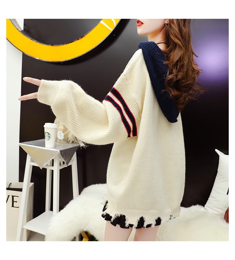 【tops】気質アップ 不規則 イレギュラーカラーマッチングセーター3色